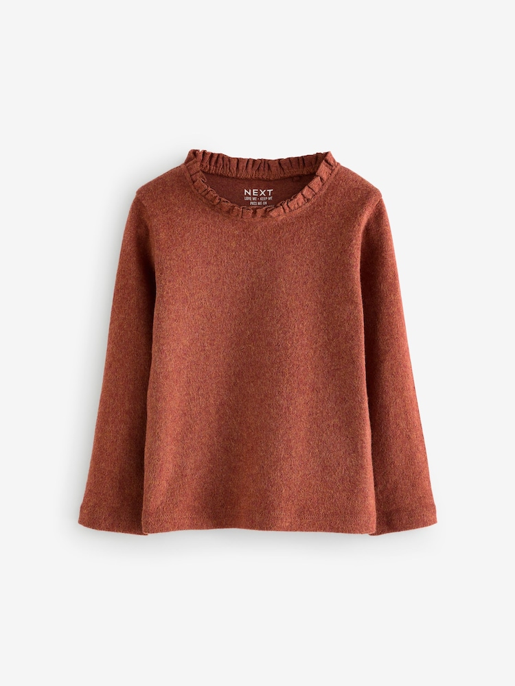 Rust Brown 100% Cotton Pointelle Top (3mths-7yrs) - Image 1 of 3