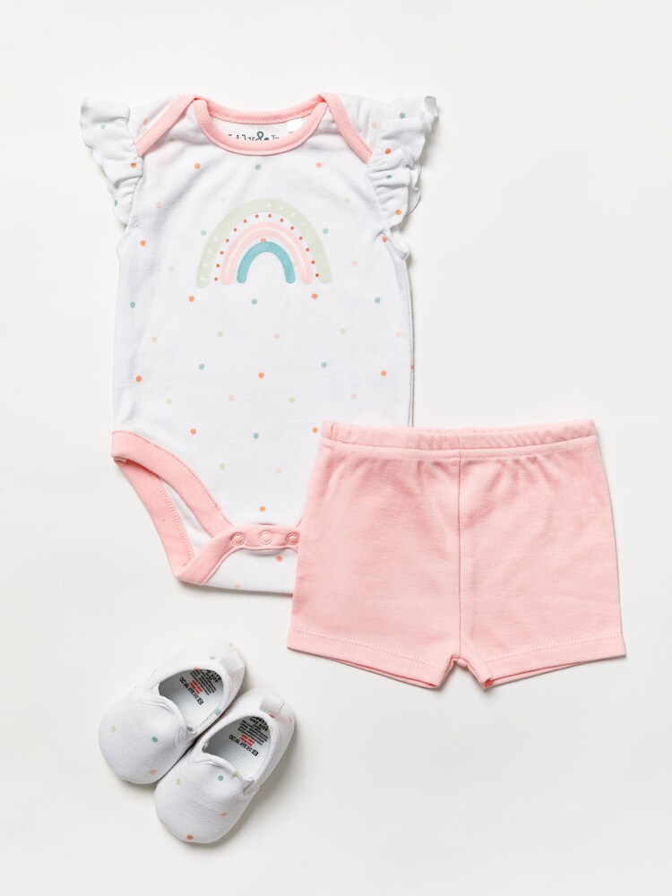 Lily & Jack Bodysuit/Shorts and Shoes White Outfit Set - Image 1 of 5