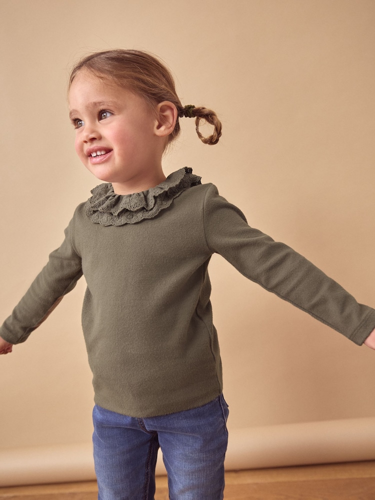 Khaki Green Long Sleeve Collar Top (3mths-7yrs) - Image 1 of 6 Khaki Green Long Sleeve Collar Top (3mths-7yrs) - Image 1 of 6