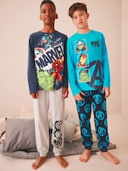 Blue/Grey Marvel 2 Pack 100% Cotton Pyjamas (3-16yrs) - Image 1 of 12