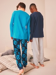 Blue/Grey Marvel 2 Pack 100% Cotton Pyjamas (3-16yrs) - Image 2 of 12