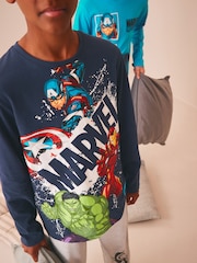 Blue/Grey Marvel 2 Pack 100% Cotton Pyjamas (3-16yrs) - Image 3 of 12