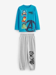 Blue/Grey Marvel 2 Pack 100% Cotton Pyjamas (3-16yrs) - Image 6 of 12