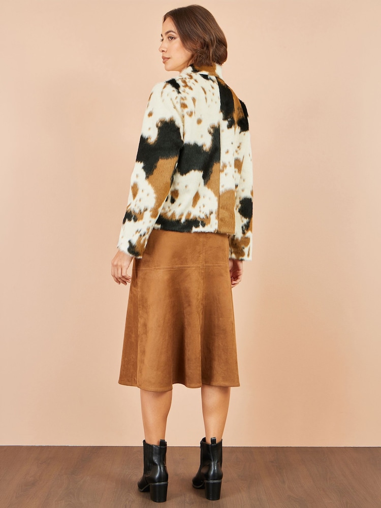 Yumi Brown Cow Print Faux Fur Zip Jacket - Image 5 of 5 Yumi Brown Cow Print Faux Fur Zip Jacket - Image 5 of 5