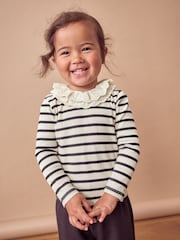 Black/White Stripe Long Sleeve Collar Top (3mths-7yrs) - Image 1 of 5