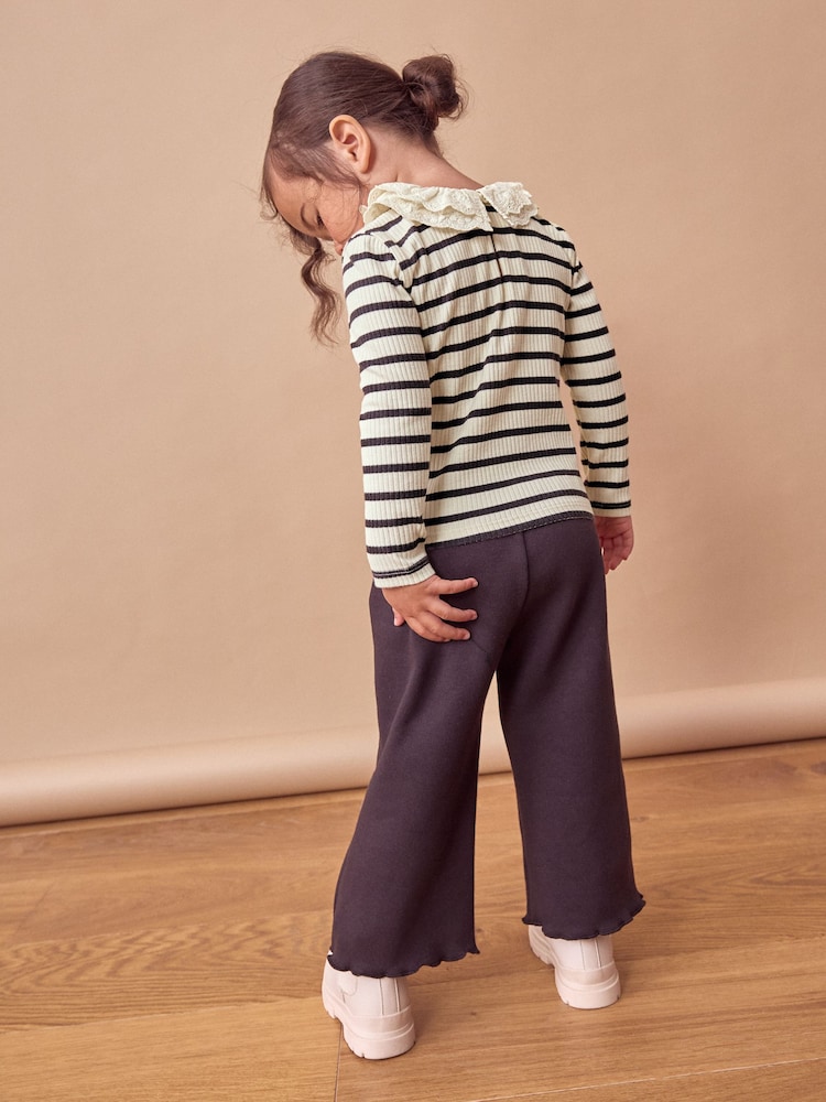 Black/White Stripe Long Sleeve Collar Top (3mths-7yrs) - Image 2 of 5 Black/White Stripe Long Sleeve Collar Top (3mths-7yrs) - Image 2 of 5