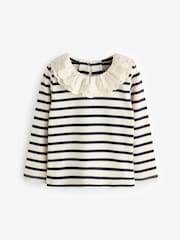 Black/White Stripe Long Sleeve Collar Top (3mths-7yrs) - Image 3 of 5