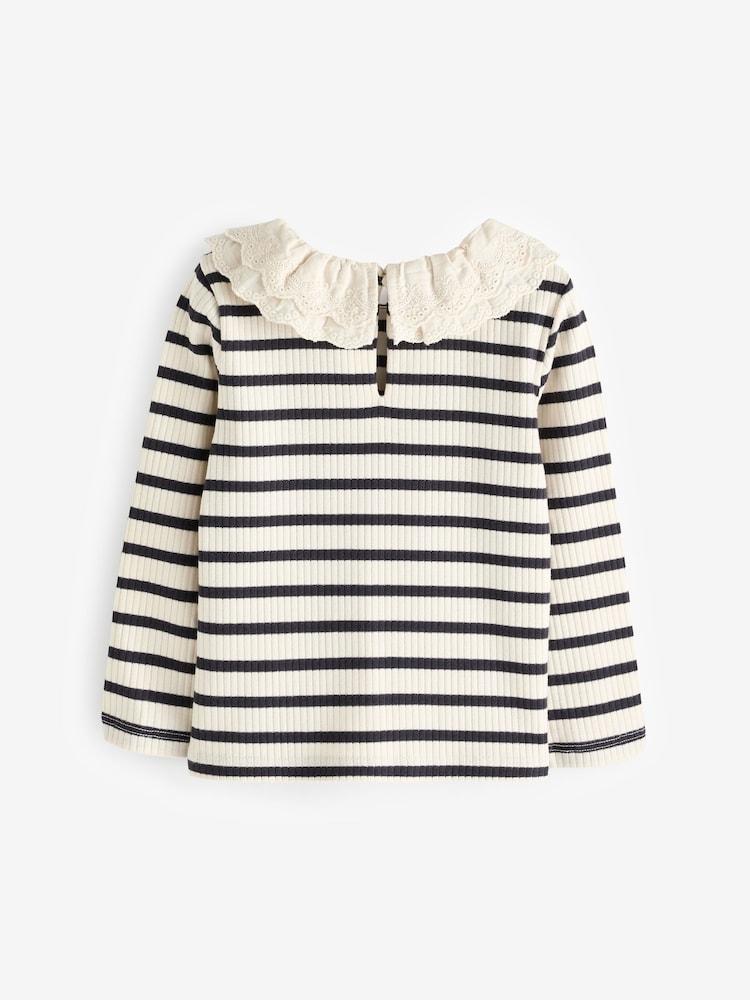Black/White Stripe Long Sleeve Collar Top (3mths-7yrs) - Image 4 of 5