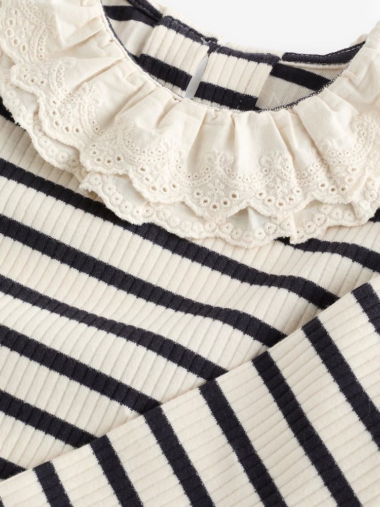 Black/White Stripe Long Sleeve Collar Top (3mths-7yrs) - Image 5 of 5 Black/White Stripe Long Sleeve Collar Top (3mths-7yrs) - Image 5 of 5