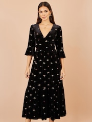 Yumi Black Velvet Embroidered Midi Dress - Image 1 of 5