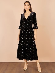 Yumi Black Velvet Embroidered Midi Dress - Image 2 of 5