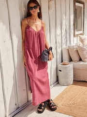 Dusky Pink Textured Volume Summer Maxi Dress - Image 1 of 7
