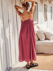 Dusky Pink Textured Volume Summer Maxi Dress - Image 3 of 7