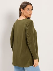 Yours Curve Green Plunge Neck Ribbed Swing T-Shirt - Image 3 of 6