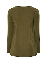 Yours Curve Green Plunge Neck Ribbed Swing T-Shirt - Image 6 of 6