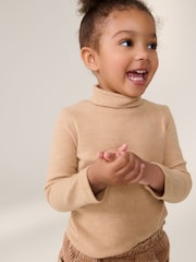 Tan Brown Brushed Long Sleeve Roll Neck Top (3mths-7yrs) - Image 1 of 4