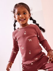Burgundy Red Dog Cotton Rich Long Sleeve Rib T-Shirt (3mths-7yrs) - Image 1 of 7
