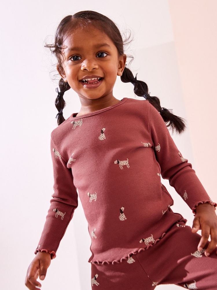 Burgundy Red Dog Cotton Rich Long Sleeve Rib T-Shirt (3mths-7yrs) - Image 1 of 7
