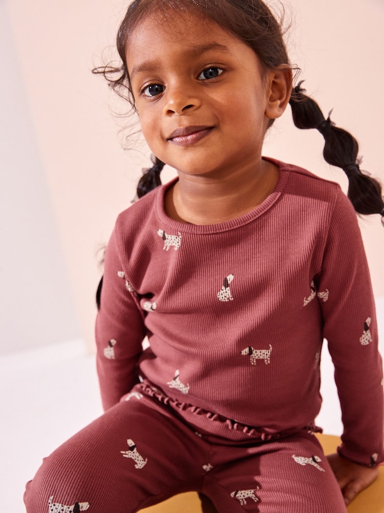 Burgundy Red Dog Cotton Rich Long Sleeve Rib T-Shirt (3mths-7yrs) - Image 4 of 7