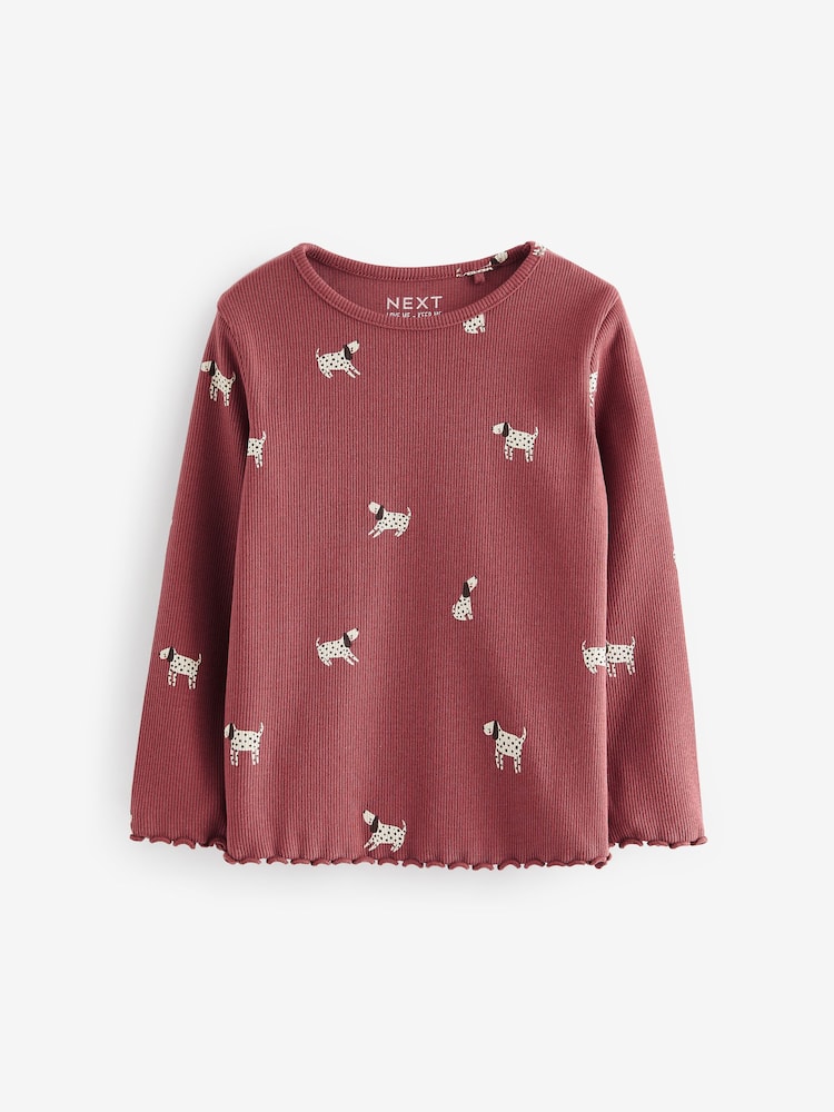 Burgundy Red Dog Cotton Rich Long Sleeve Rib T-Shirt (3mths-7yrs) - Image 5 of 7