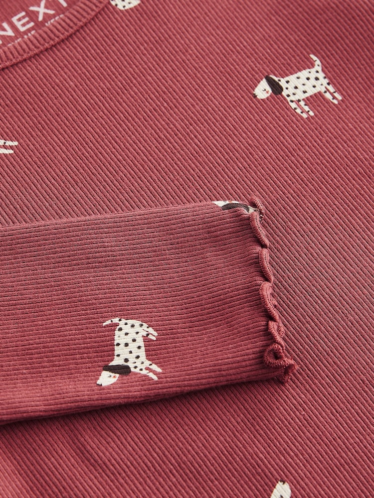 Burgundy Red Dog Cotton Rich Long Sleeve Rib T-Shirt (3mths-7yrs) - Image 7 of 7
