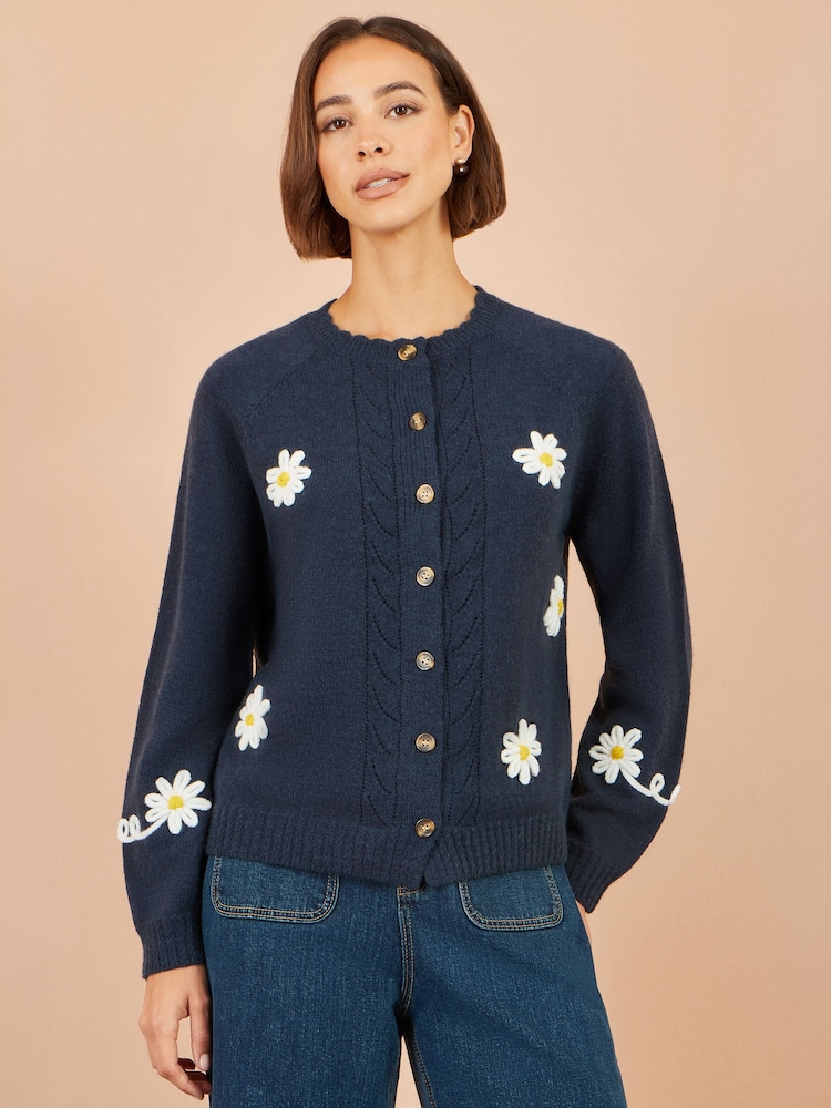 Yumi Blue Daisy Stitch Cardigan - Image 1 of 5 Yumi Blue Daisy Stitch Cardigan - Image 1 of 5