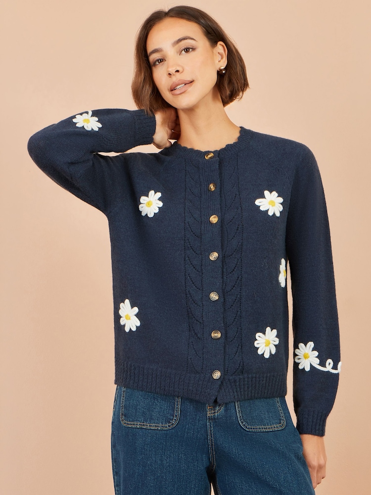 Yumi Blue Daisy Stitch Cardigan - Image 2 of 5 Yumi Blue Daisy Stitch Cardigan - Image 2 of 5