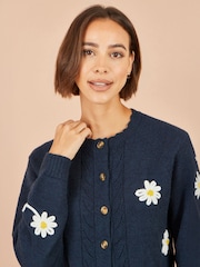 Yumi Blue Daisy Stitch Cardigan - Image 4 of 5