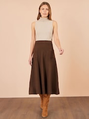Yumi Brown Knitted Midi Skirt With Pockets - Image 1 of 4