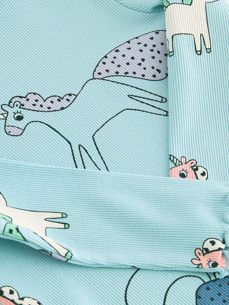 Blue Unicorn Cotton Rich Long Sleeve Rib T-Shirt (3mths-7yrs) - Image 6 of 6