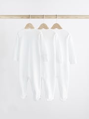 White 3 Pack 100% Cotton Baby Sleepsuits (0-18mths) - Image 2 of 12