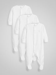 White 3 Pack 100% Cotton Baby Sleepsuits (0-18mths) - Image 3 of 12