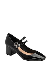 Ravel Black Mary Jane Twin Buckle Block Heel Shoes - Image 1 of 4