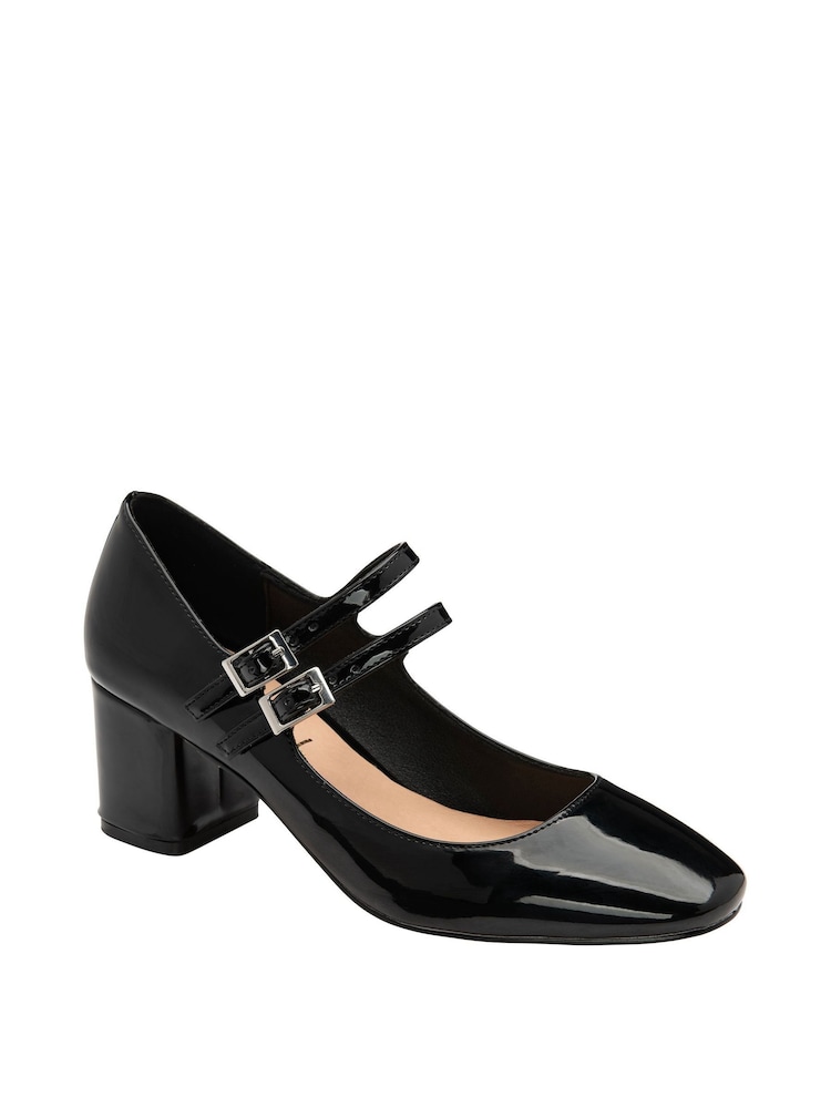 Ravel Black Mary Jane Twin Buckle Block Heel Shoes - Image 1 of 4