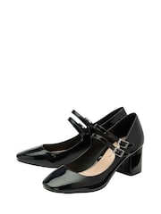 Ravel Black Mary Jane Twin Buckle Block Heel Shoes - Image 2 of 4