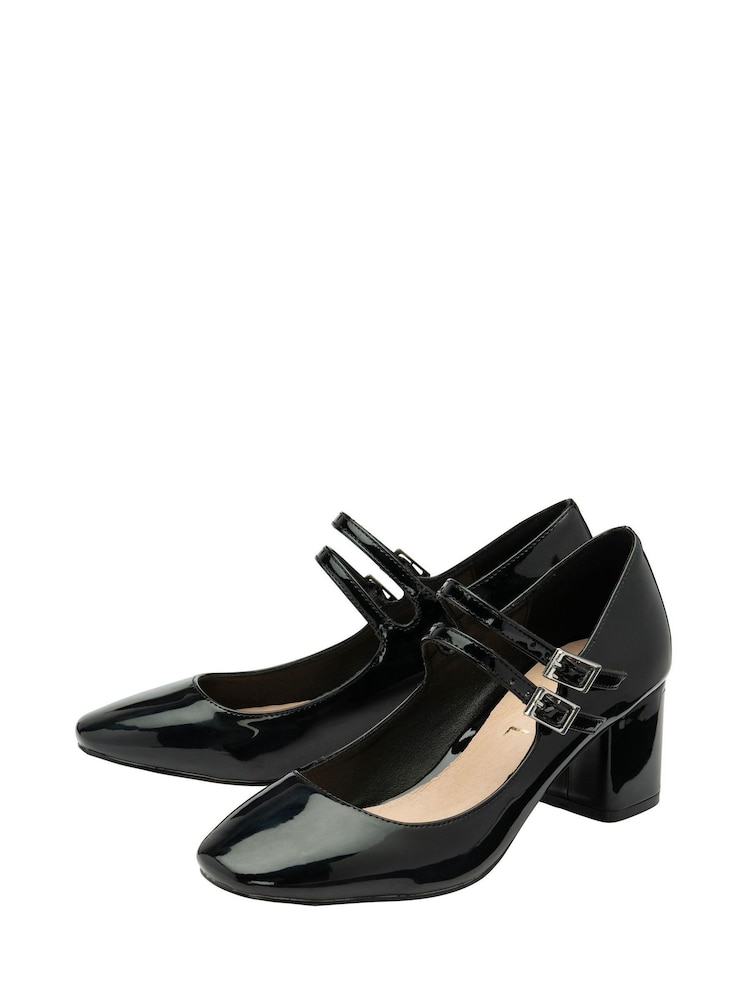 Ravel Black Mary Jane Twin Buckle Block Heel Shoes - Image 2 of 4
