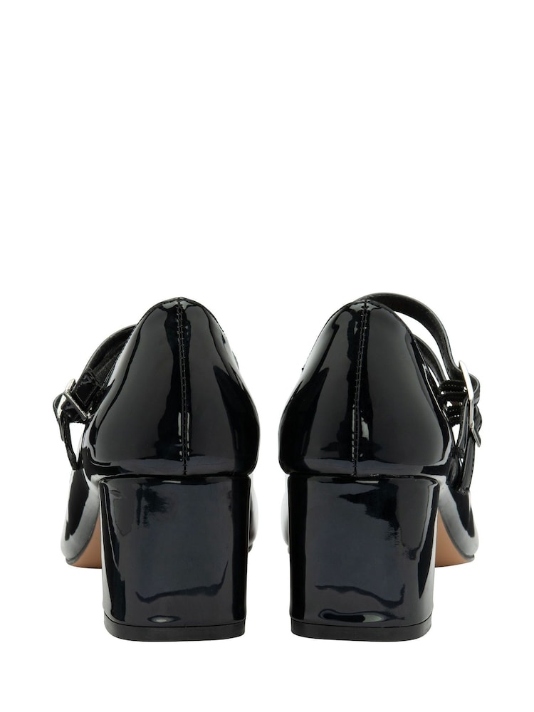 Ravel Black Mary Jane Twin Buckle Block Heel Shoes - Image 3 of 4