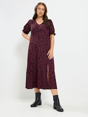 Yours Curve Purple V-Neck Textured Midi Tea Dress - Image 1 of 6