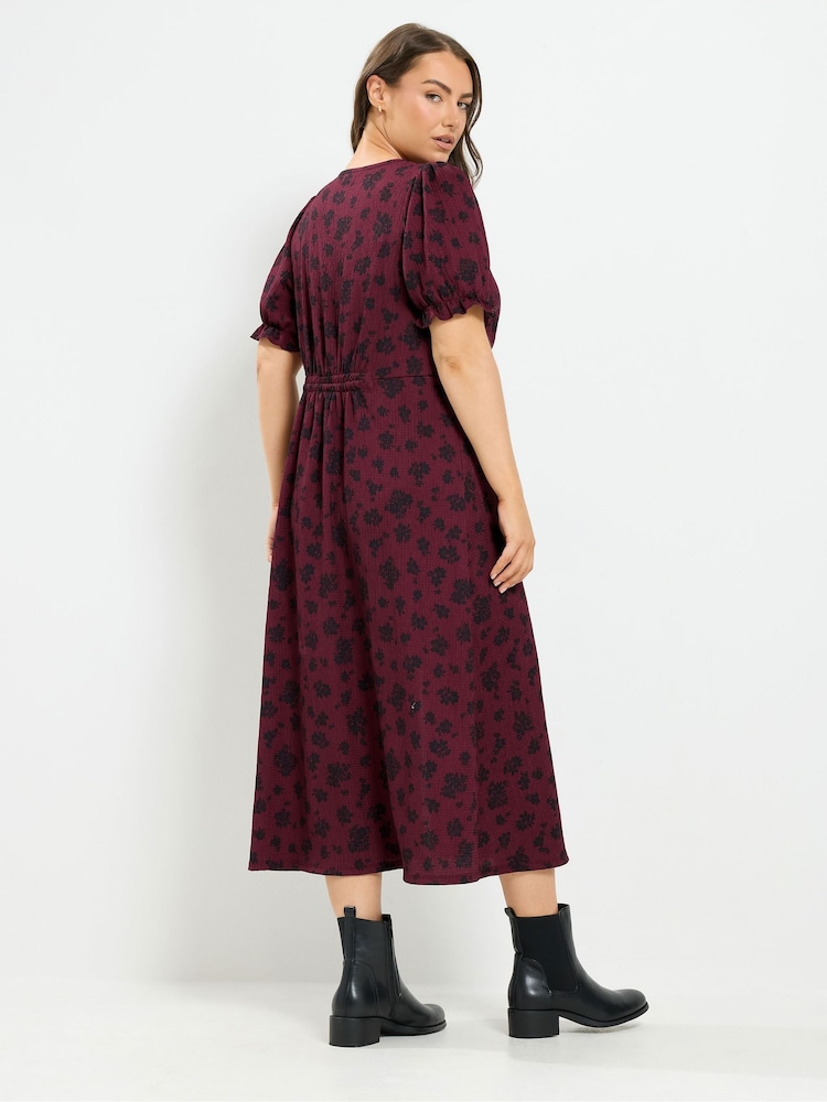 Yours Curve Purple V-Neck Textured Midi Tea Dress - Image 2 of 6