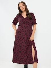 Yours Curve Purple V-Neck Textured Midi Tea Dress - Image 3 of 6
