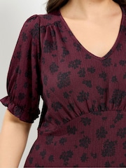 Yours Curve Purple V-Neck Textured Midi Tea Dress - Image 4 of 6