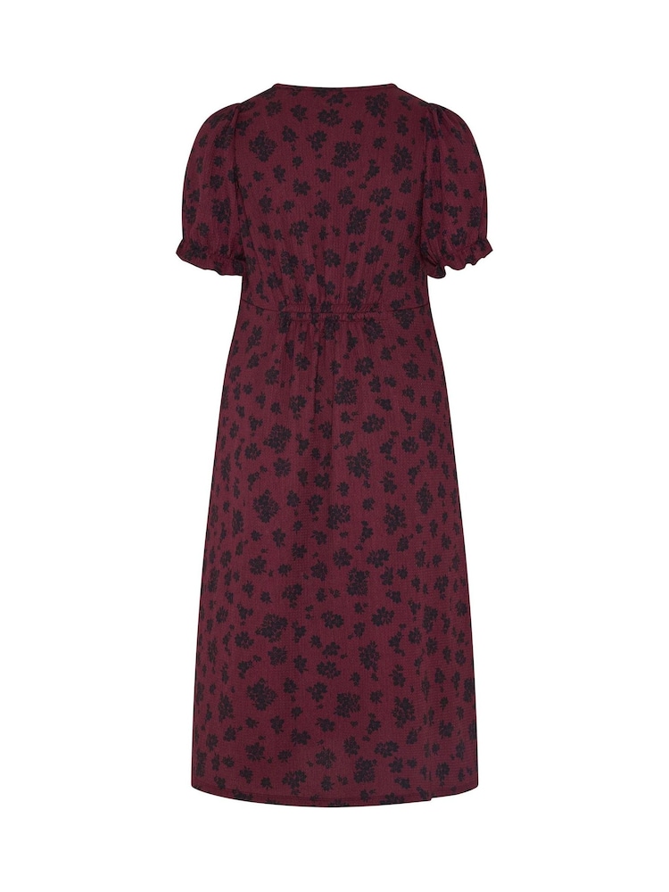 Yours Curve Purple V-Neck Textured Midi Tea Dress - Image 6 of 6