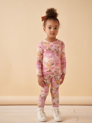 Pink Vintage Floral Cotton Rich Long Sleeve Rib T-Shirt (3mths-7yrs) - Image 1 of 6