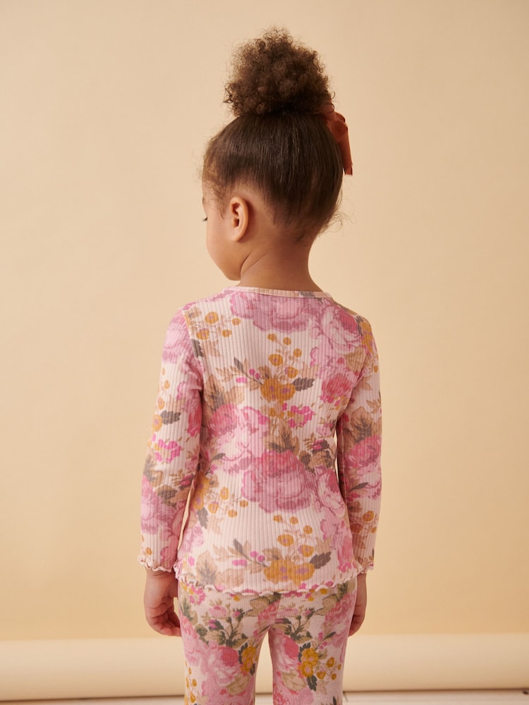 Pink Vintage Floral Cotton Rich Long Sleeve Rib T-Shirt (3mths-7yrs) - Image 3 of 6