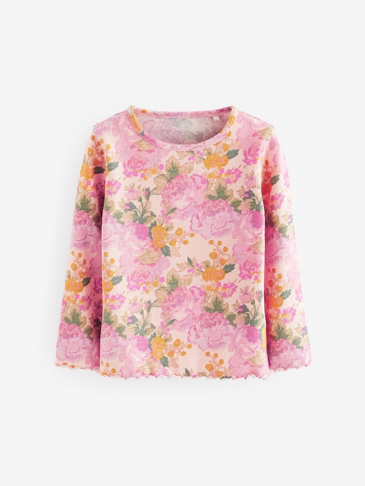 Pink Vintage Floral Cotton Rich Long Sleeve Rib T-Shirt (3mths-7yrs) - Image 4 of 6