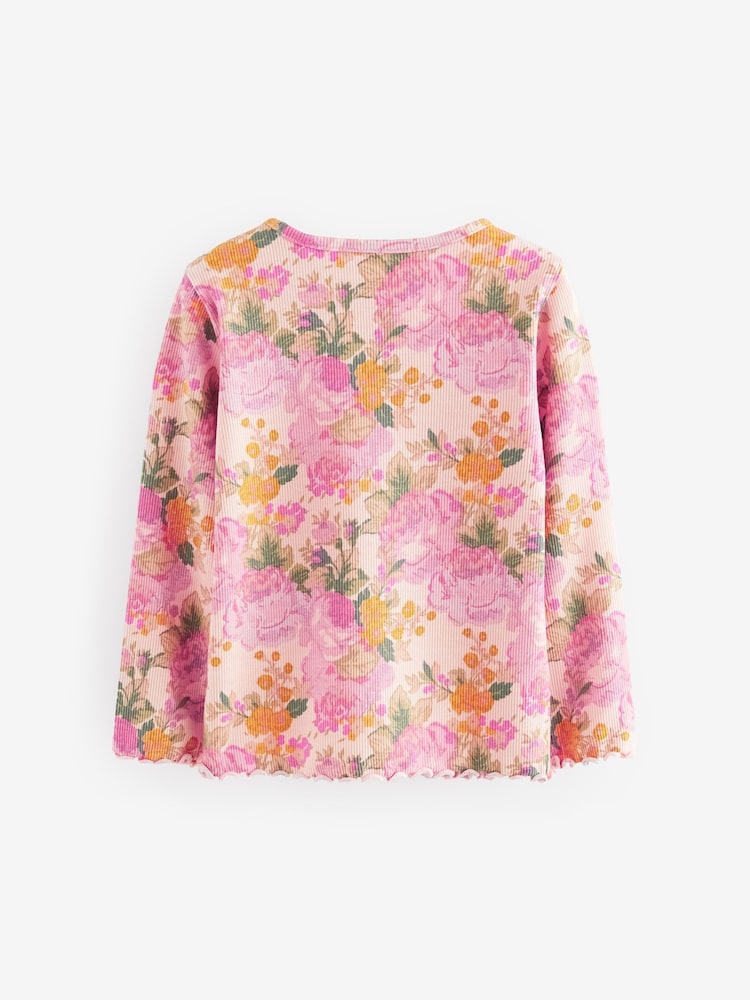Pink Vintage Floral Cotton Rich Long Sleeve Rib T-Shirt (3mths-7yrs) - Image 5 of 6