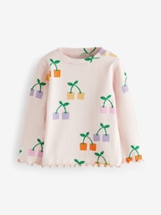 Ecru Rainbow Cherries Cotton Rich Long Sleeve Ribbed High Neck T-Shirt (3mths-7yrs) - Image 5 of 7