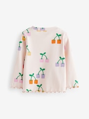 Ecru Rainbow Cherries Cotton Rich Long Sleeve Ribbed High Neck T-Shirt (3mths-7yrs) - Image 6 of 7