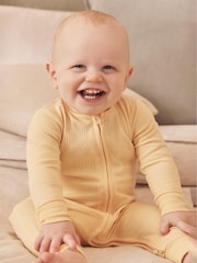 MORI Ribbed Stretch Cotton & Bamboo 2 Way Zip Sleepsuit - Image 1 of 6