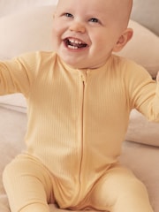 MORI Ribbed Stretch Cotton & Bamboo 2 Way Zip Sleepsuit - Image 2 of 6